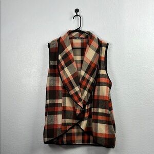 Yacun Vest Lapel Open Front Buffalo Plaid Sleeveless Cardigan SZ 2XL Fall Cozy‎